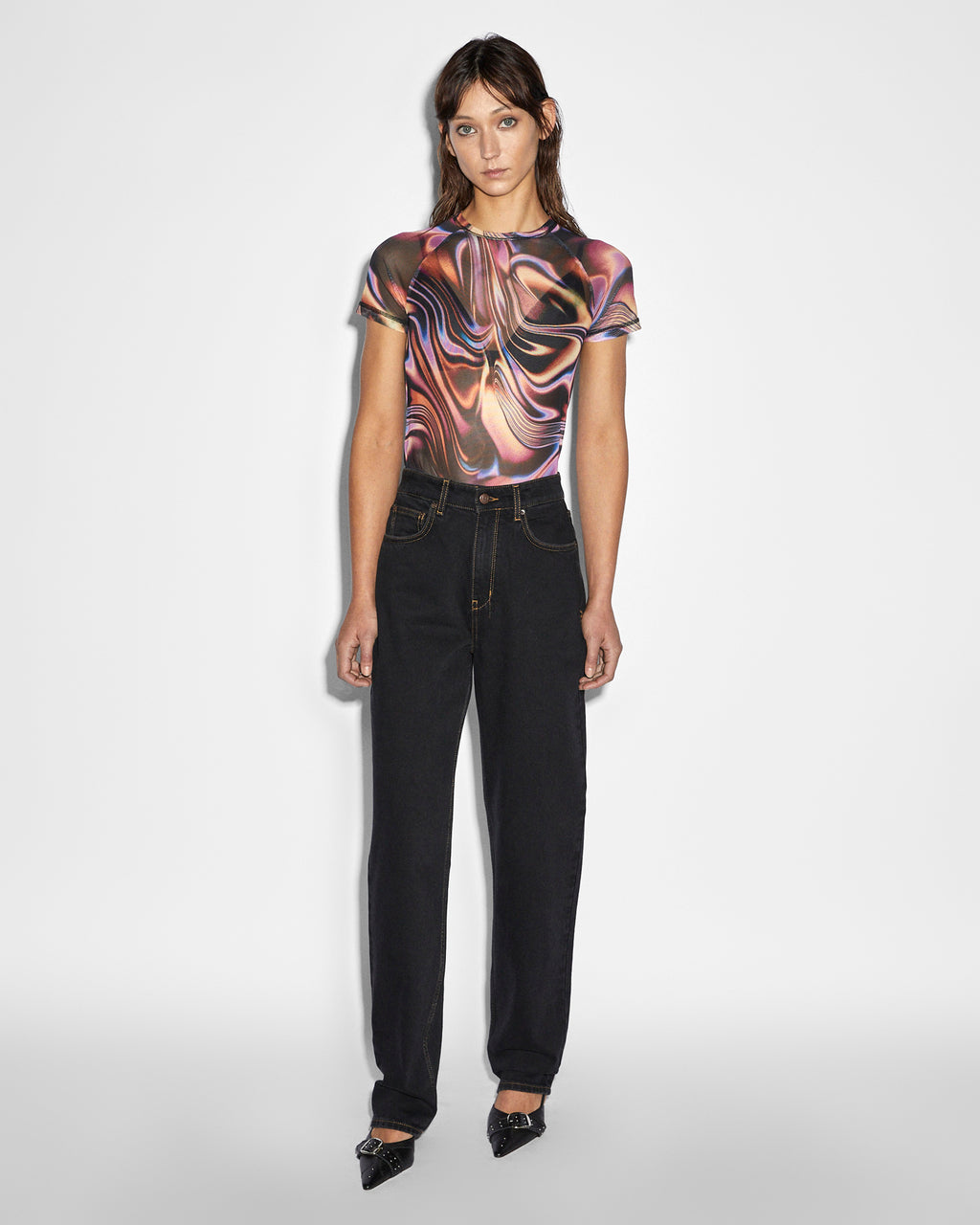 WOMENS VISIONS MESH SS TEE FASHION TOPS