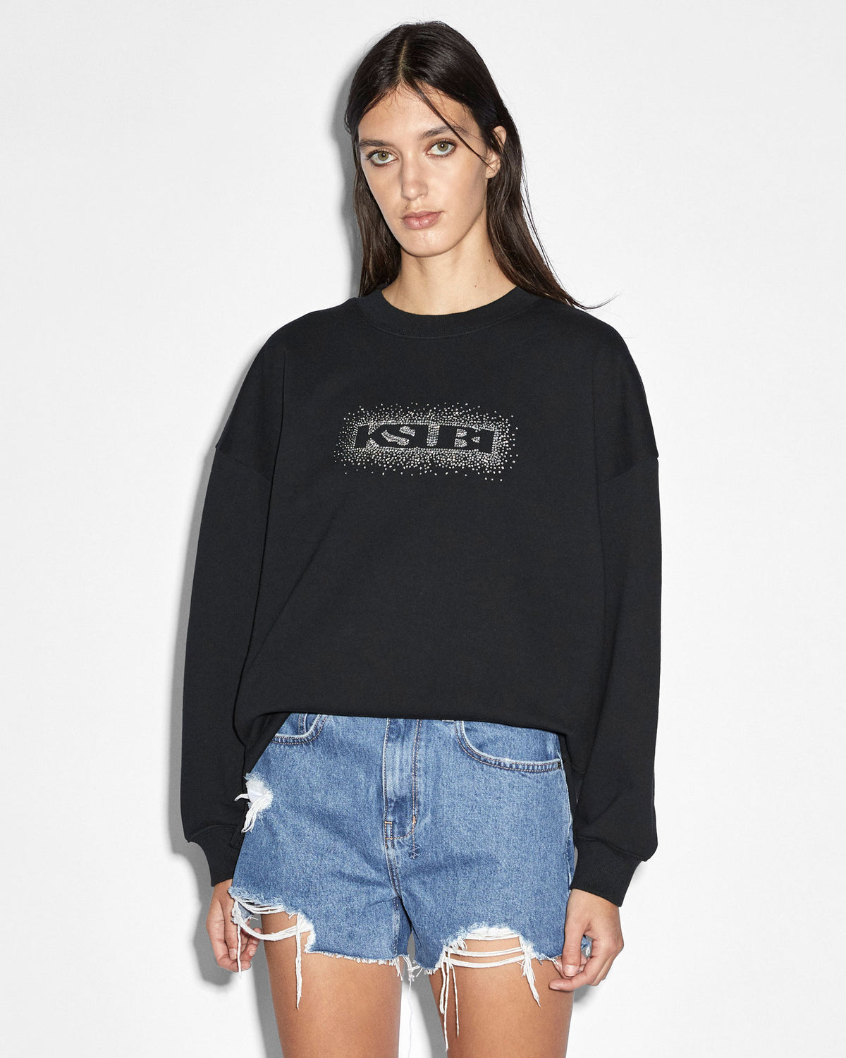 Womens Sott Burst Boxy Crew Jet Black Boxy Fleece - Black
