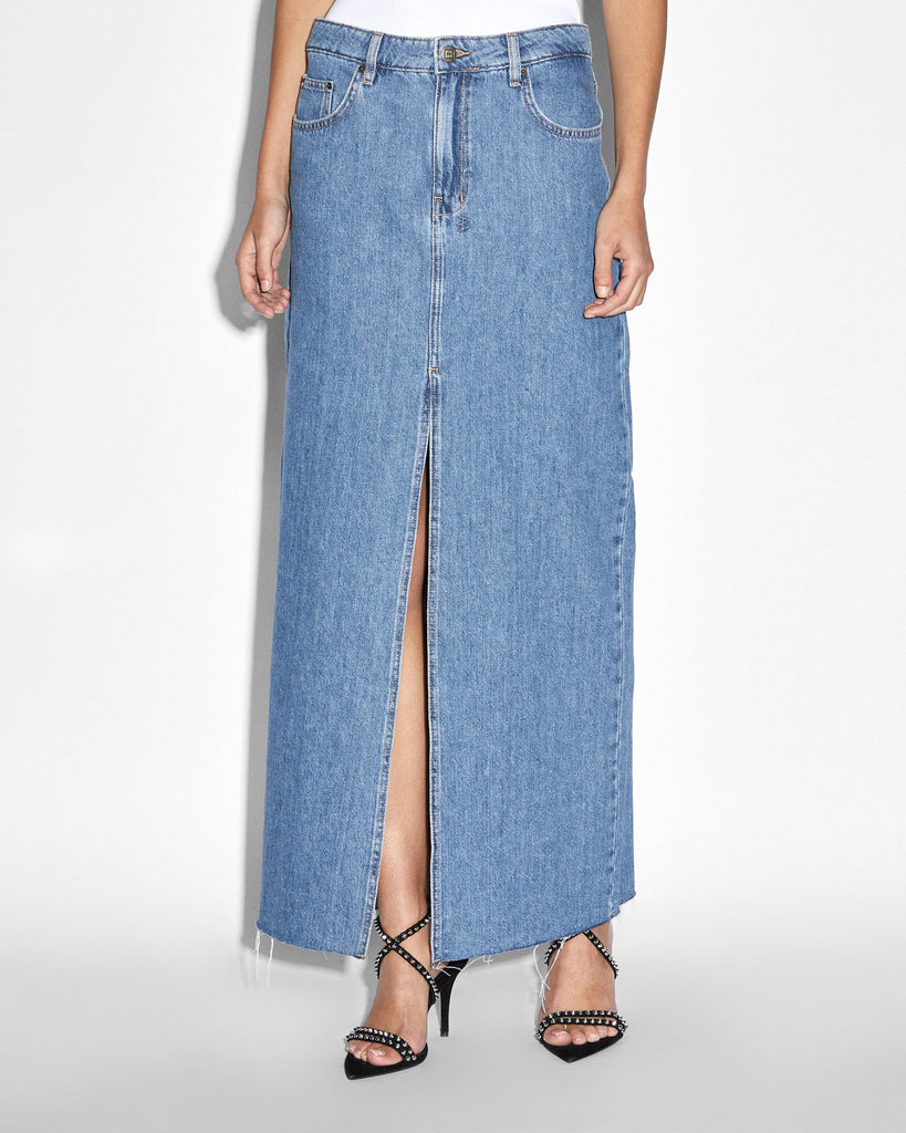Kara Low Rise Maxi Denim Skirt - Medium Blue Wash | Ksubi ++