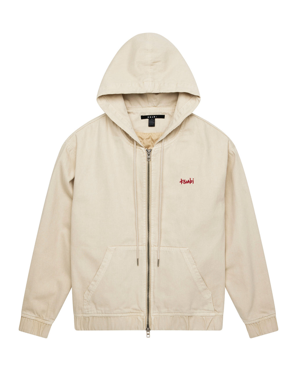 Mens Zipped Denim Hoodie Ecru Oversized Jackets - Beige