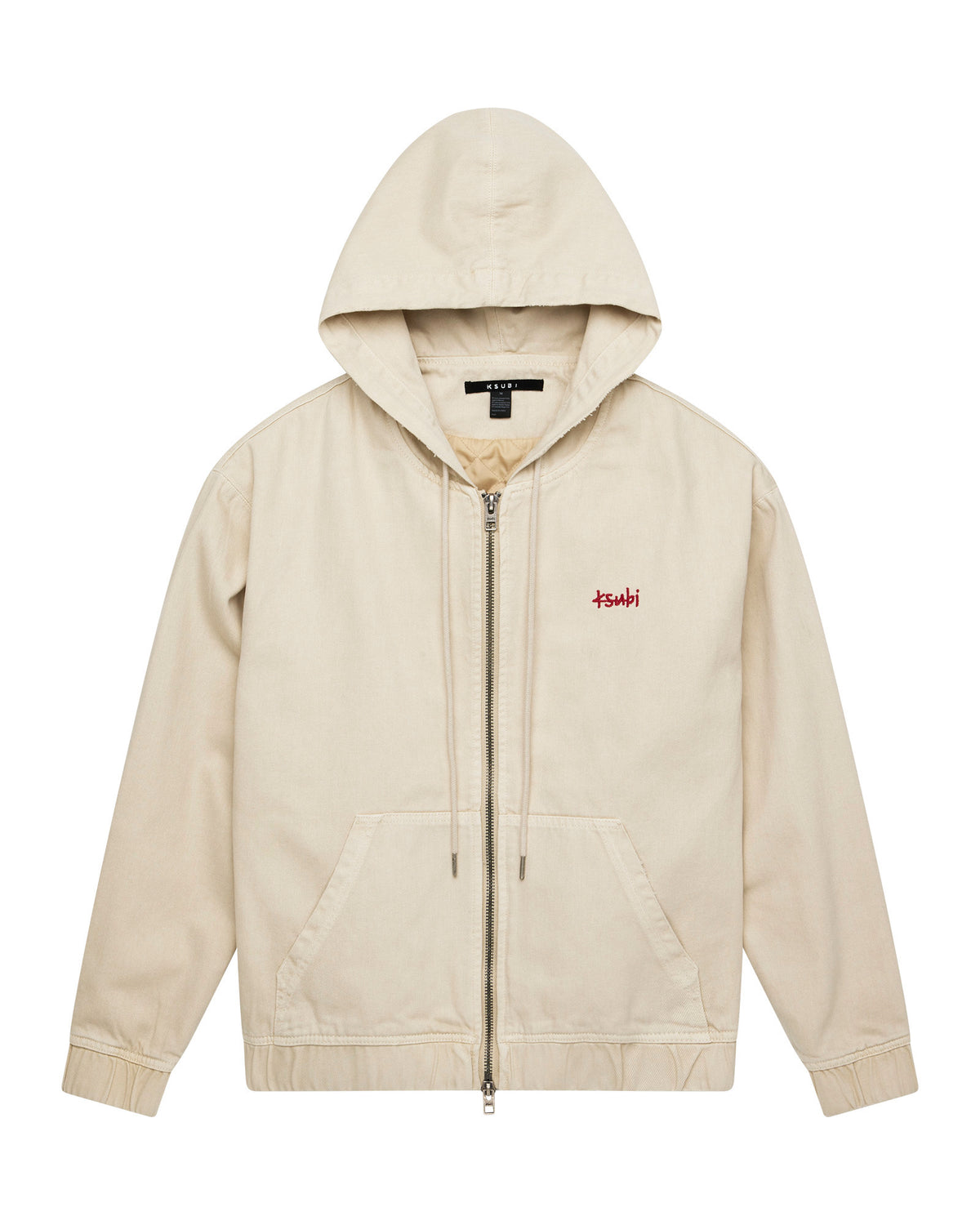 Mens Zipped Denim Hoodie Ecru Oversized Jackets - Beige
