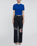 Womens Cyber Ss Knit Top Cobalt Regular Knitwear - Blue