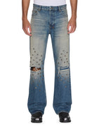 Mens Toro Portland Blue Stud Trashed Bootcut Denim Jeans - Denim