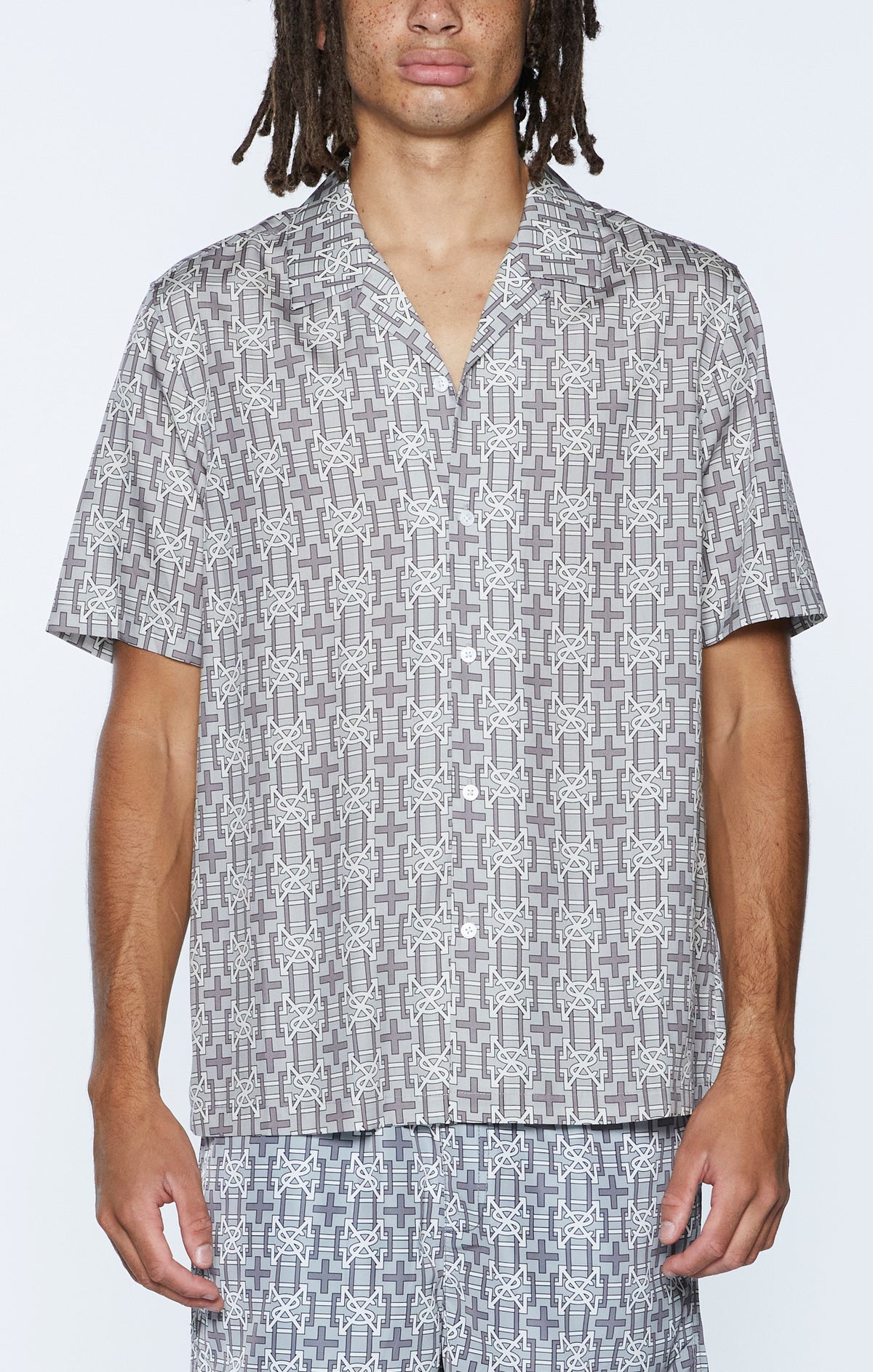 Mens Plus Resort Ss Shirt Stone Regular Shirts - Grey