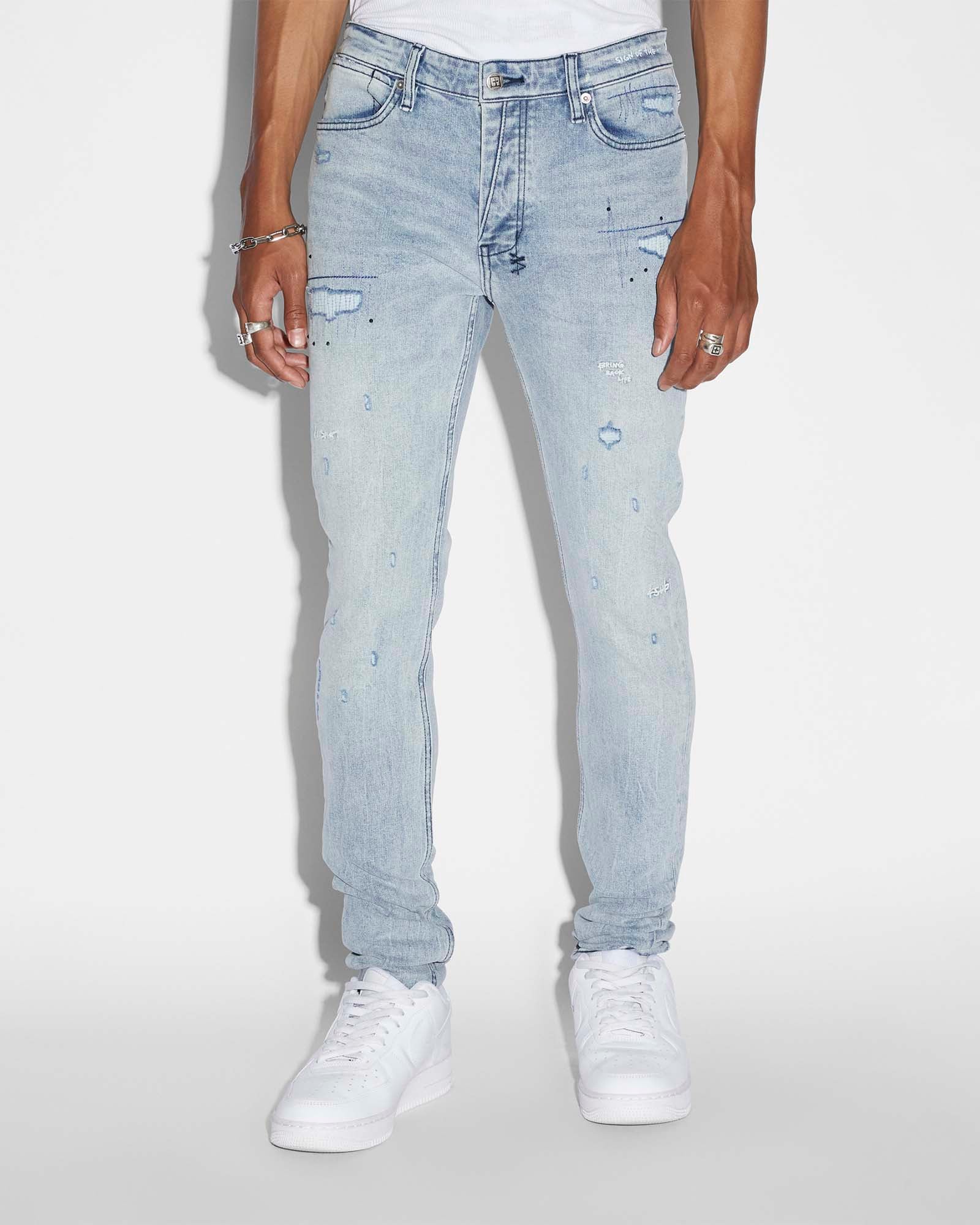 Van Winkle Skribed Skinny Jeans - Light Blue Denim | Ksubi ++