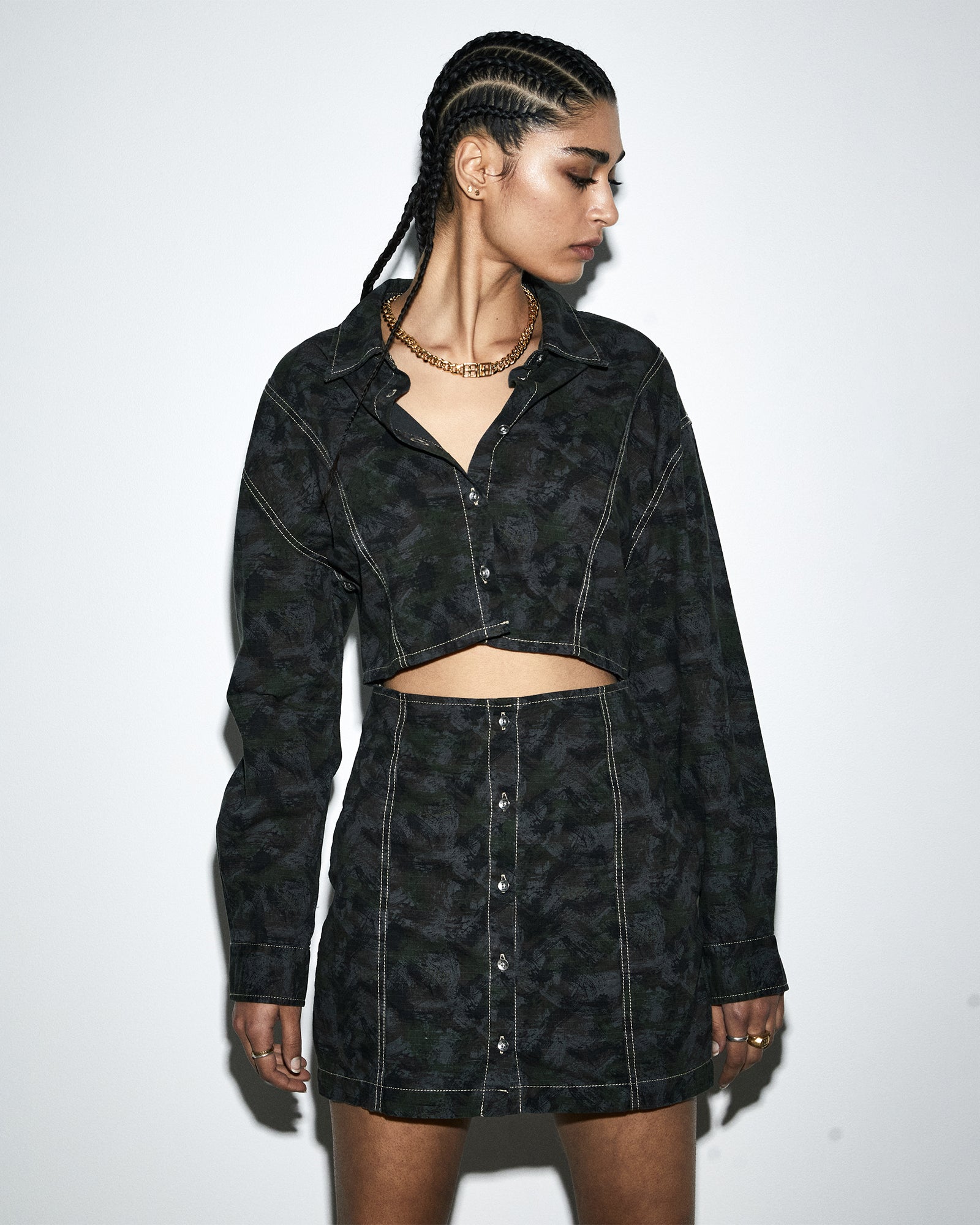 WOMENS CUTOUT SHIRT DRESS CAMO DRESSES