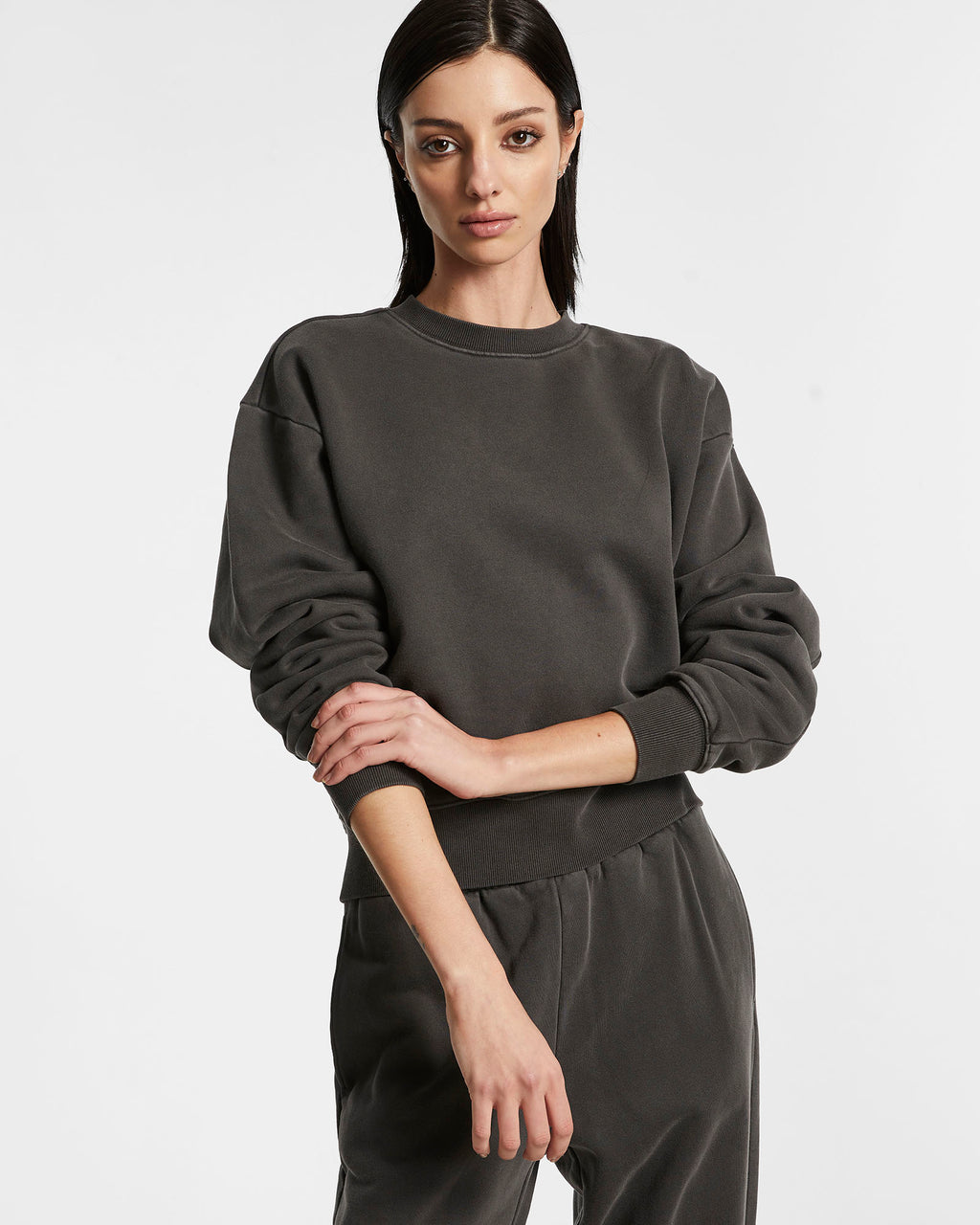 Womens 3 X 4 Klassic Crew Charcoal Regular Fleece - Grey