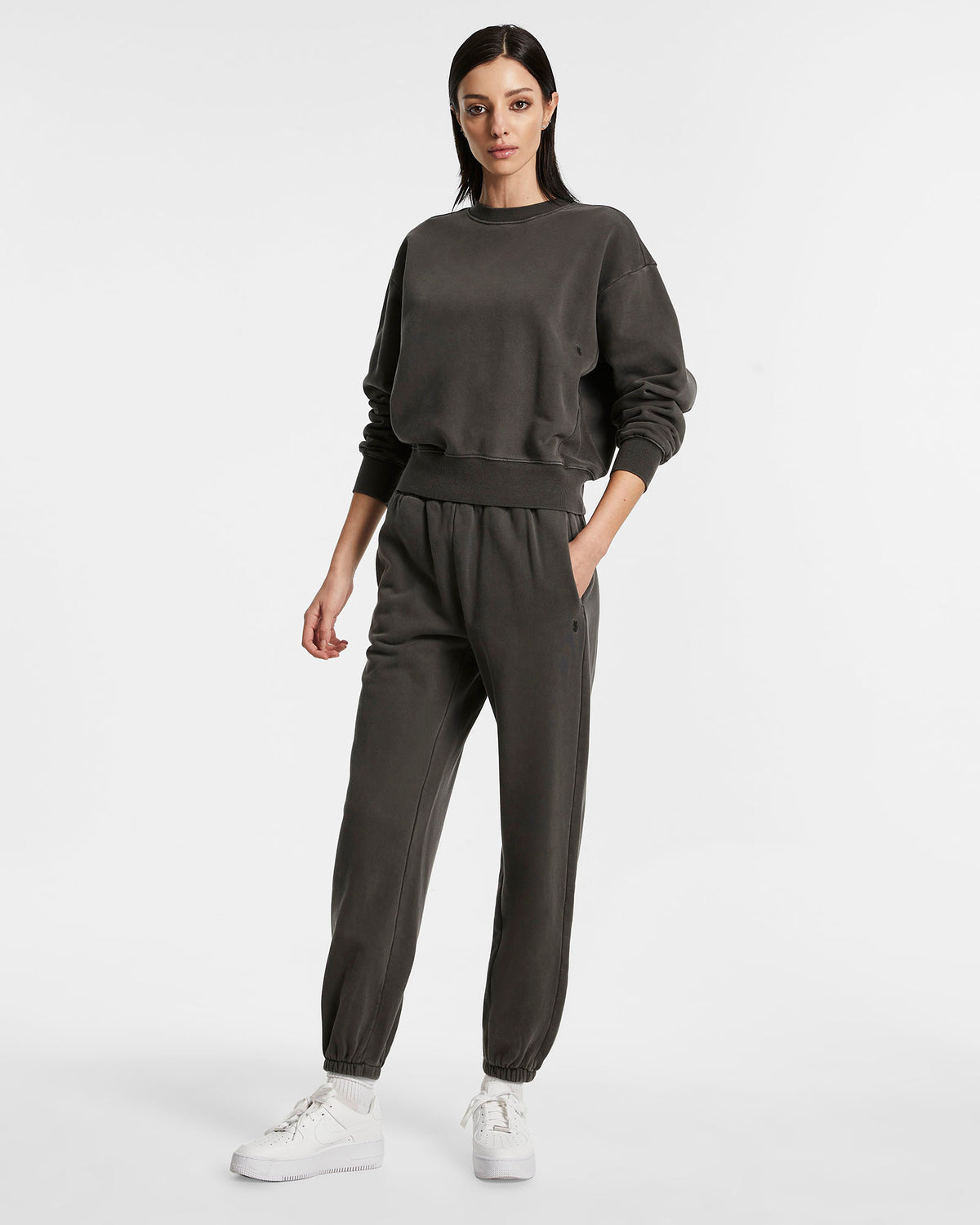 Womens 3 X 4 Klassic Crew Charcoal Regular Fleece - Grey