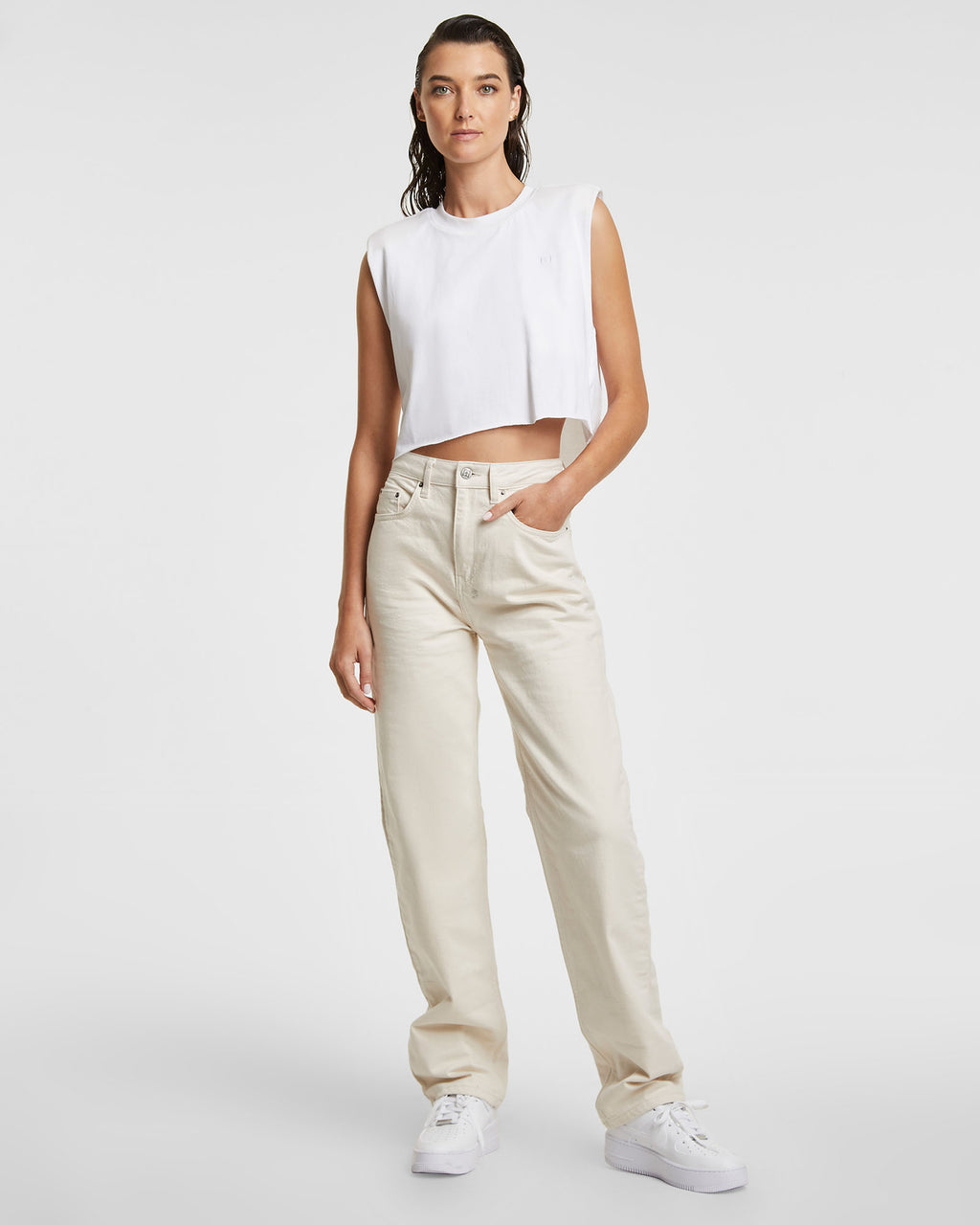 WOMENS HI NESS SLEEVELESS TEE WHITE FASHION TOPS