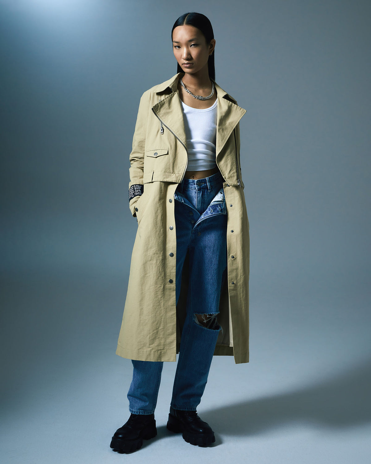 WOMENS INCOGNITO BIKER/TRENCH KHAKI JACKETS