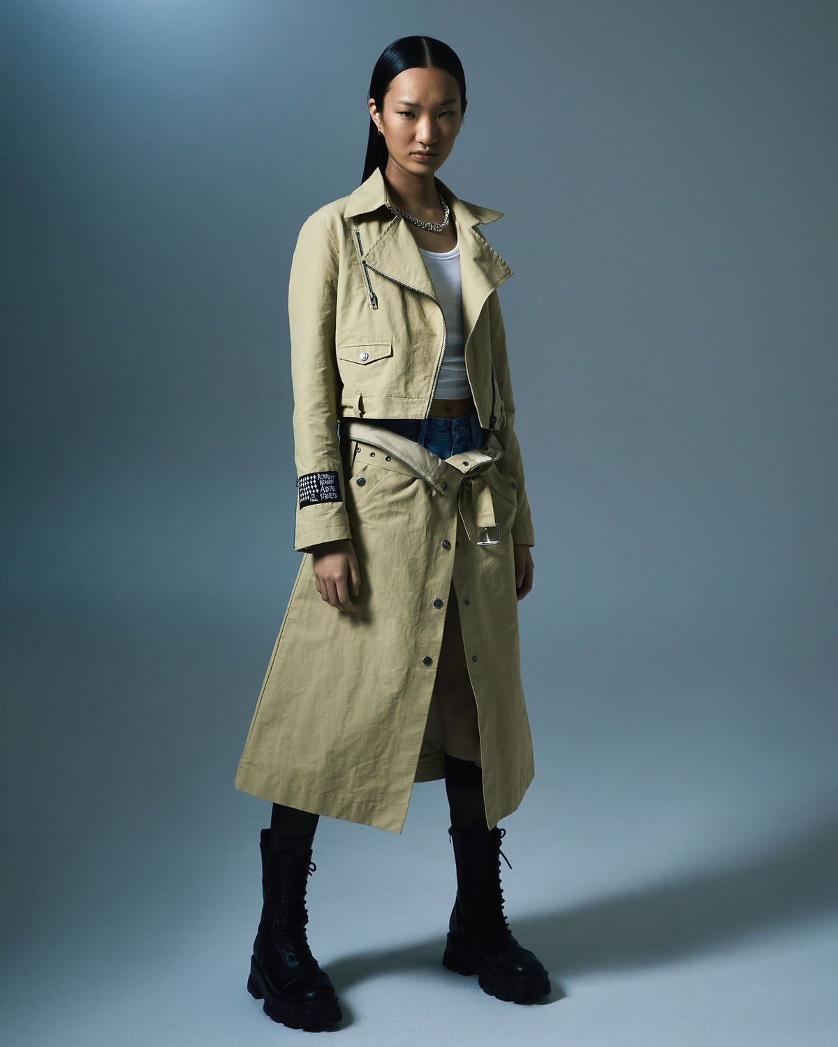 WOMENS INCOGNITO BIKER/TRENCH KHAKI JACKETS
