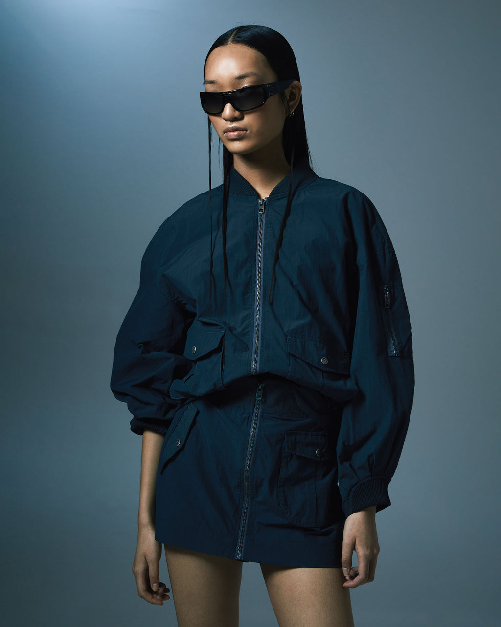 Womens Elemental Bomber Charcoal Boxy Jackets - Black