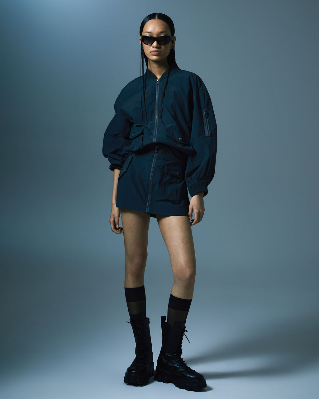 Womens Elemental Bomber Charcoal Boxy Jackets - Black