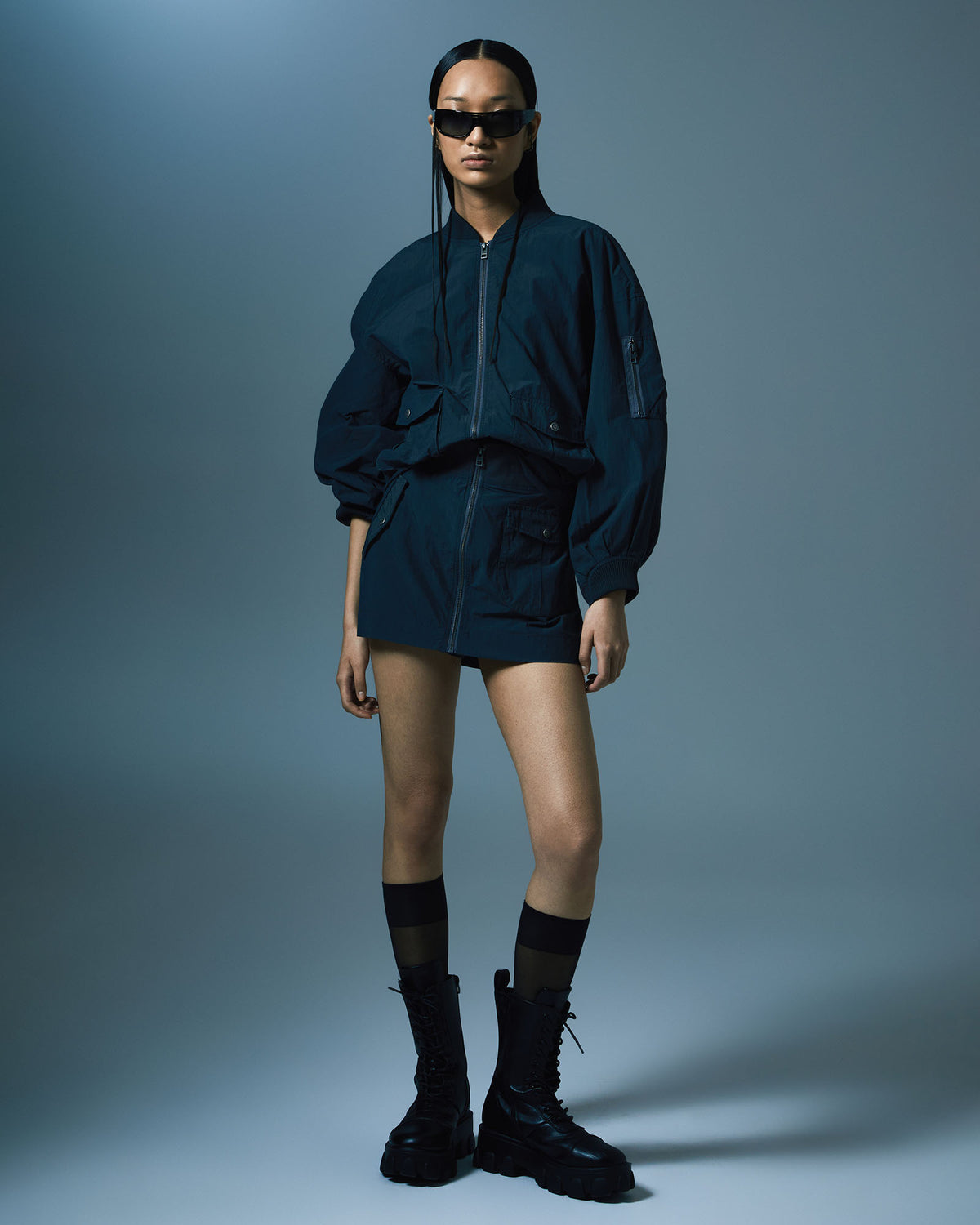 Womens Elemental Bomber Charcoal Boxy Jackets - Black