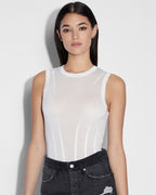 Womens Restrict Corset Bodysuit Ecru Fitted Fashion Tops - White