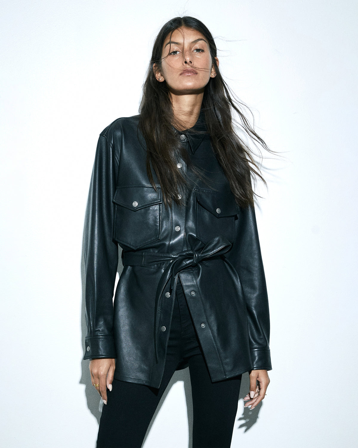 WOMENS VOYAGER SHACKET BLACK LEATHER JACKETS