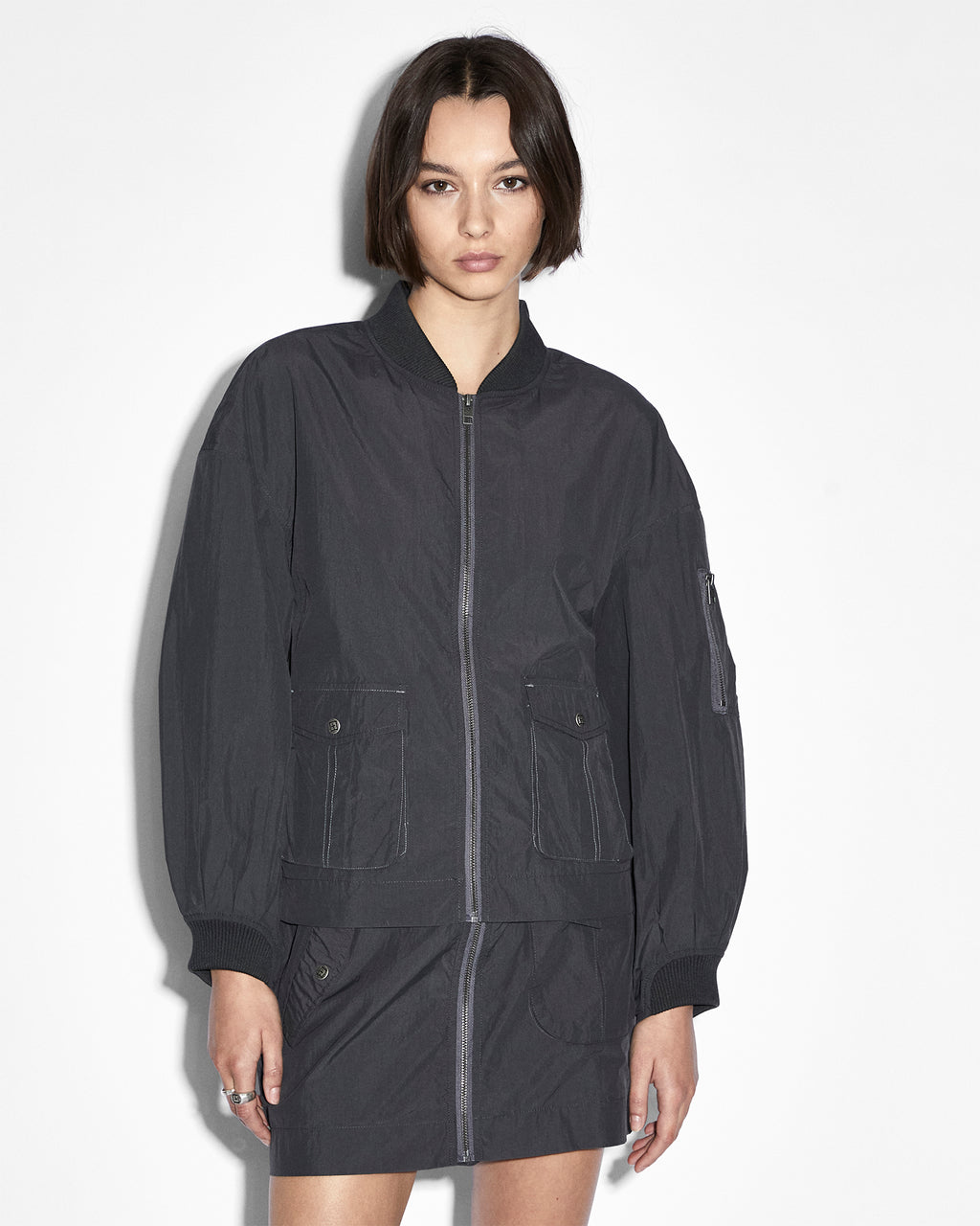 Womens Elemental Bomber Charcoal Boxy Jackets - Black