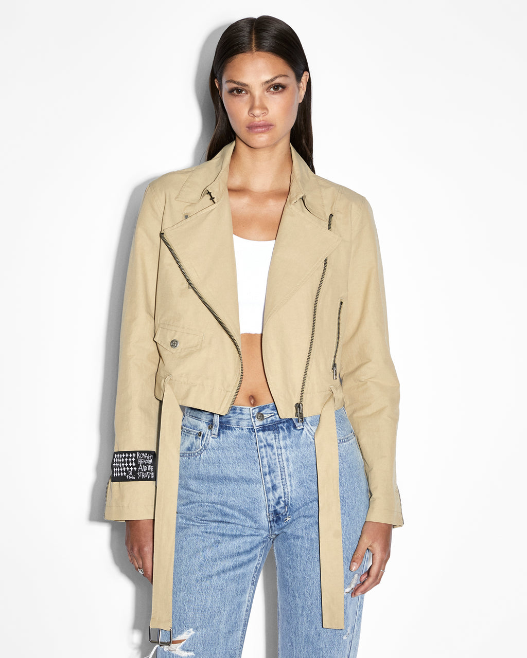 WOMENS INCOGNITO BIKER/TRENCH KHAKI JACKETS