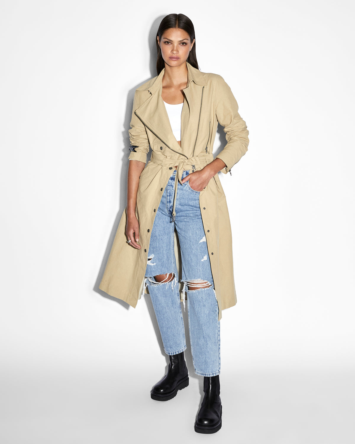 WOMENS INCOGNITO BIKER/TRENCH KHAKI JACKETS