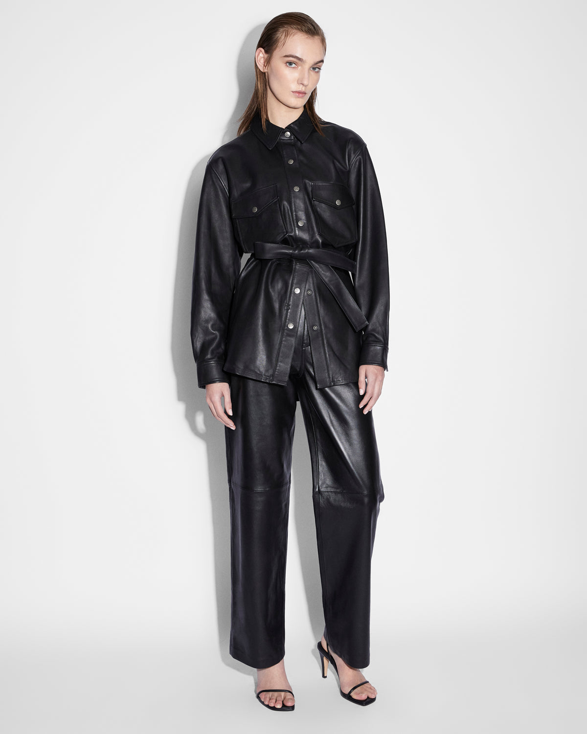 WOMENS VOYAGER SHACKET BLACK LEATHER JACKETS