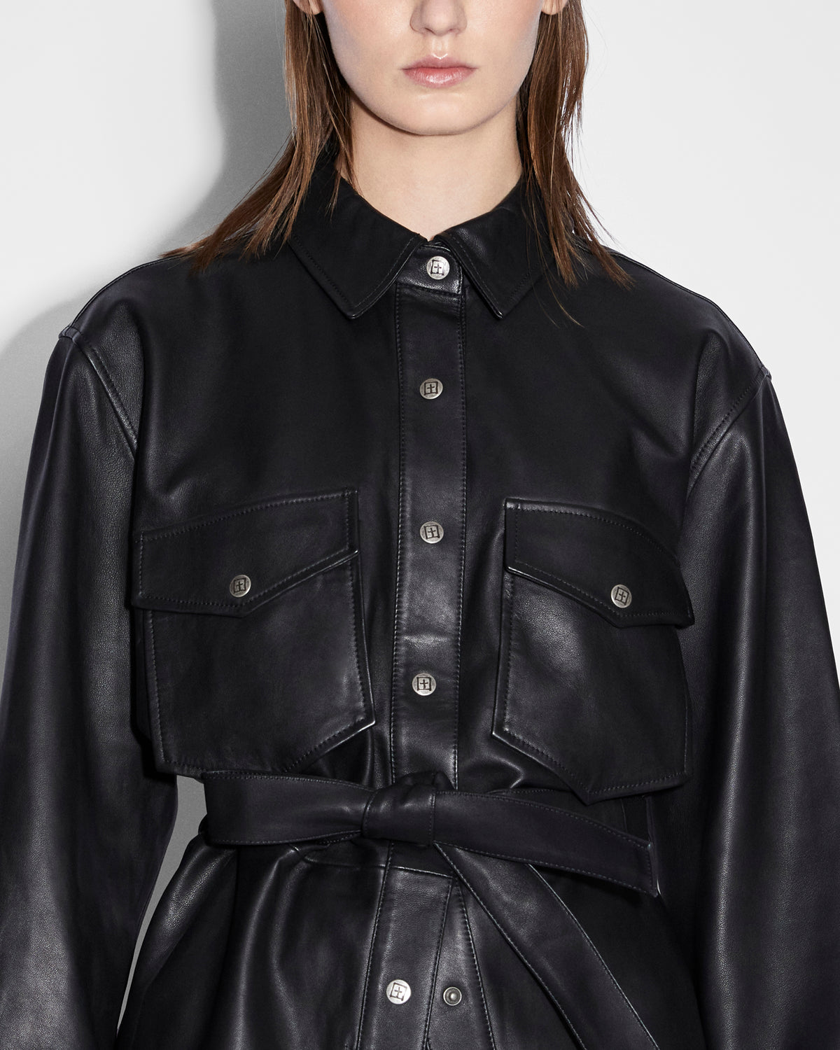 WOMENS VOYAGER SHACKET BLACK LEATHER JACKETS