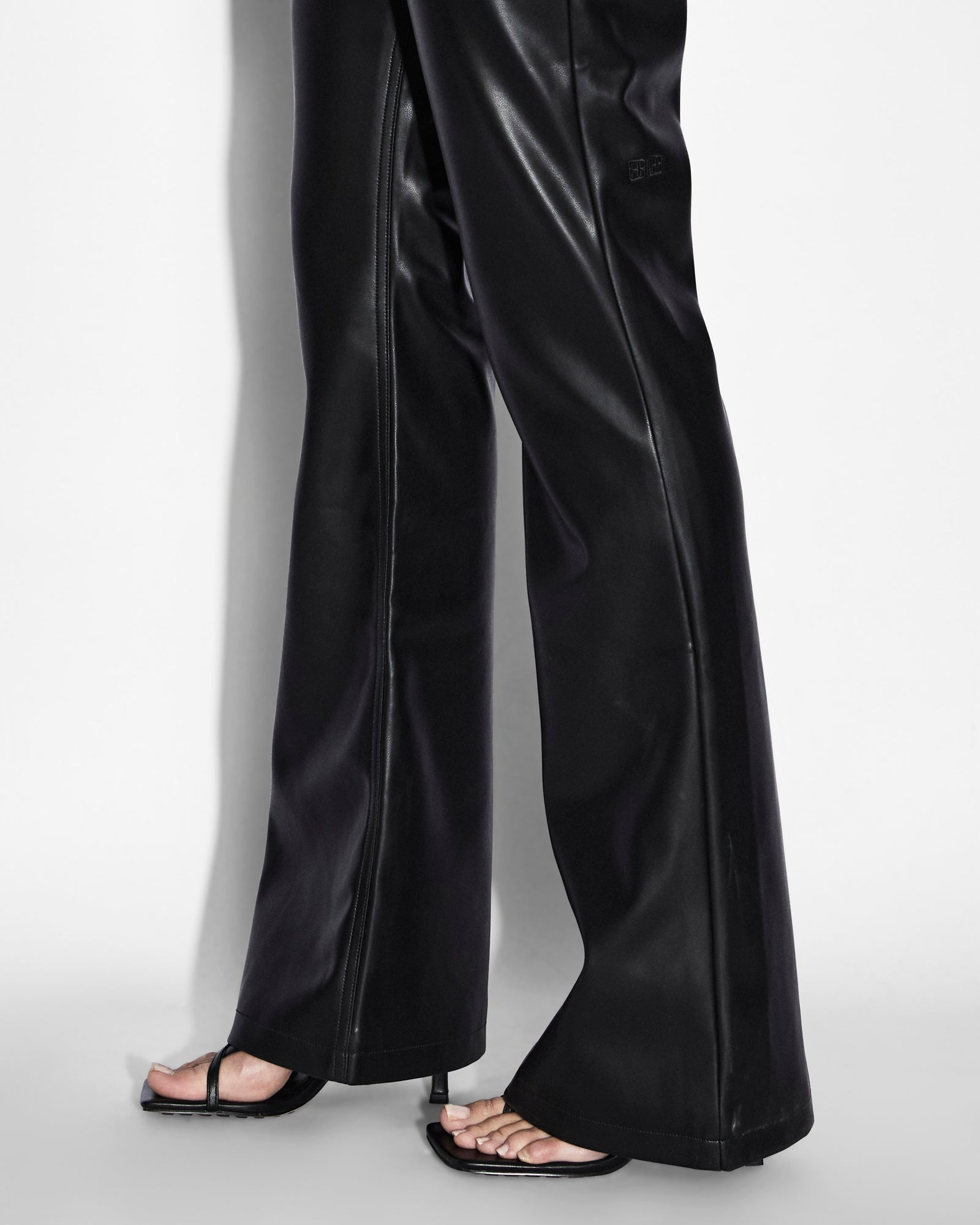 Buy Topshop women regular fit faux leather flare pants black Online