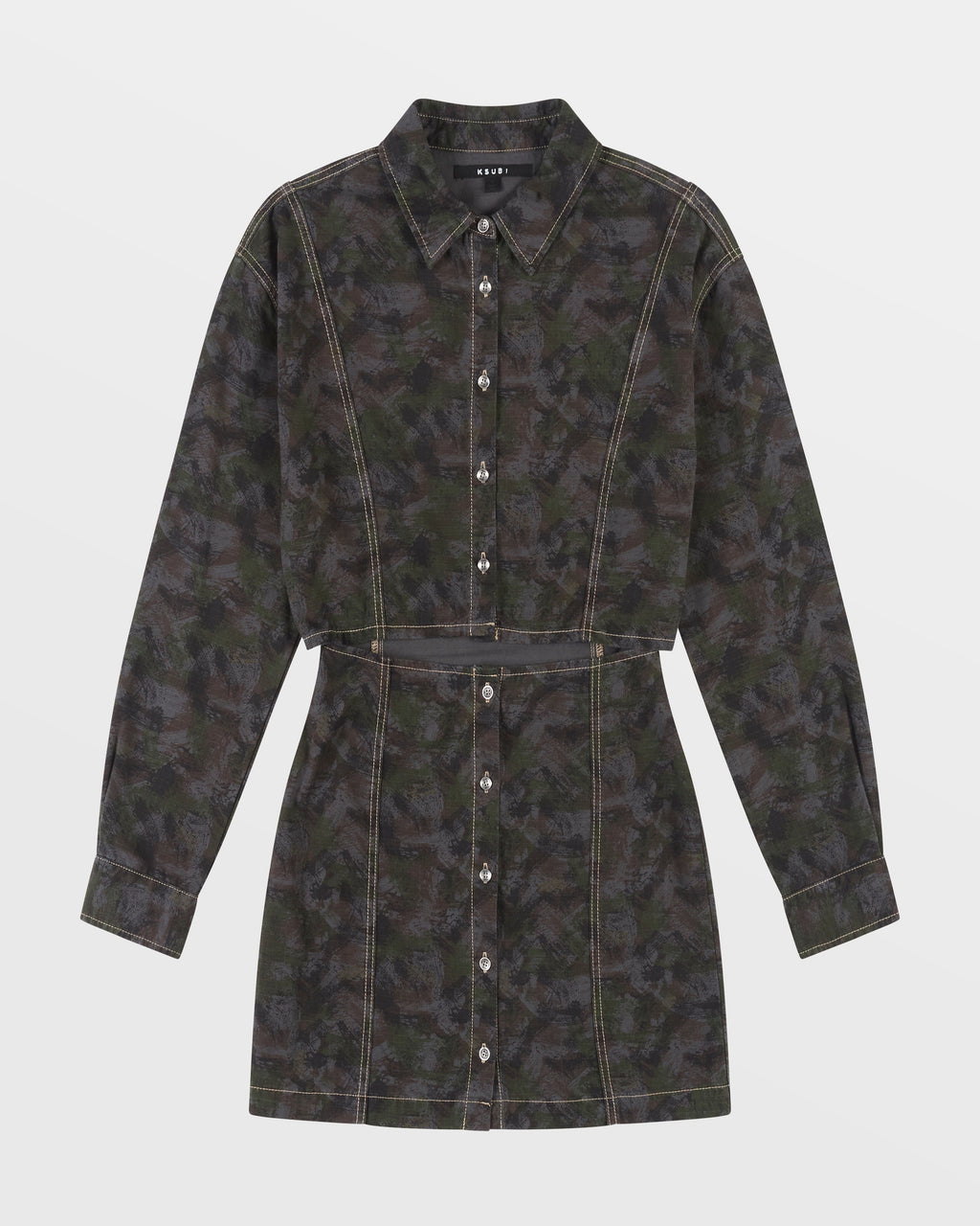 WOMENS CUTOUT SHIRT DRESS CAMO DRESSES