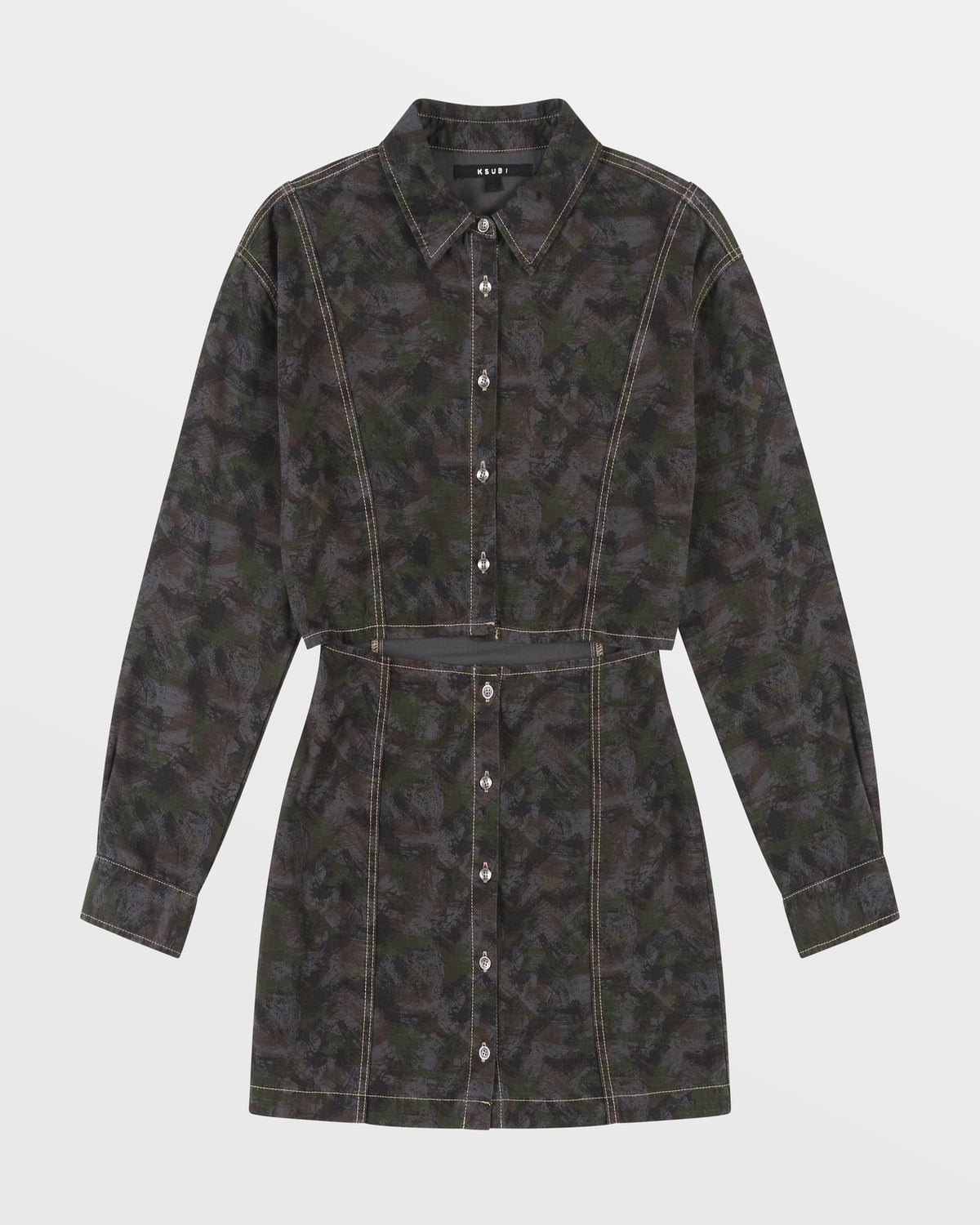 Womens Cutout Shirt Dress Camo Relaxed Dresses - Multi Colour