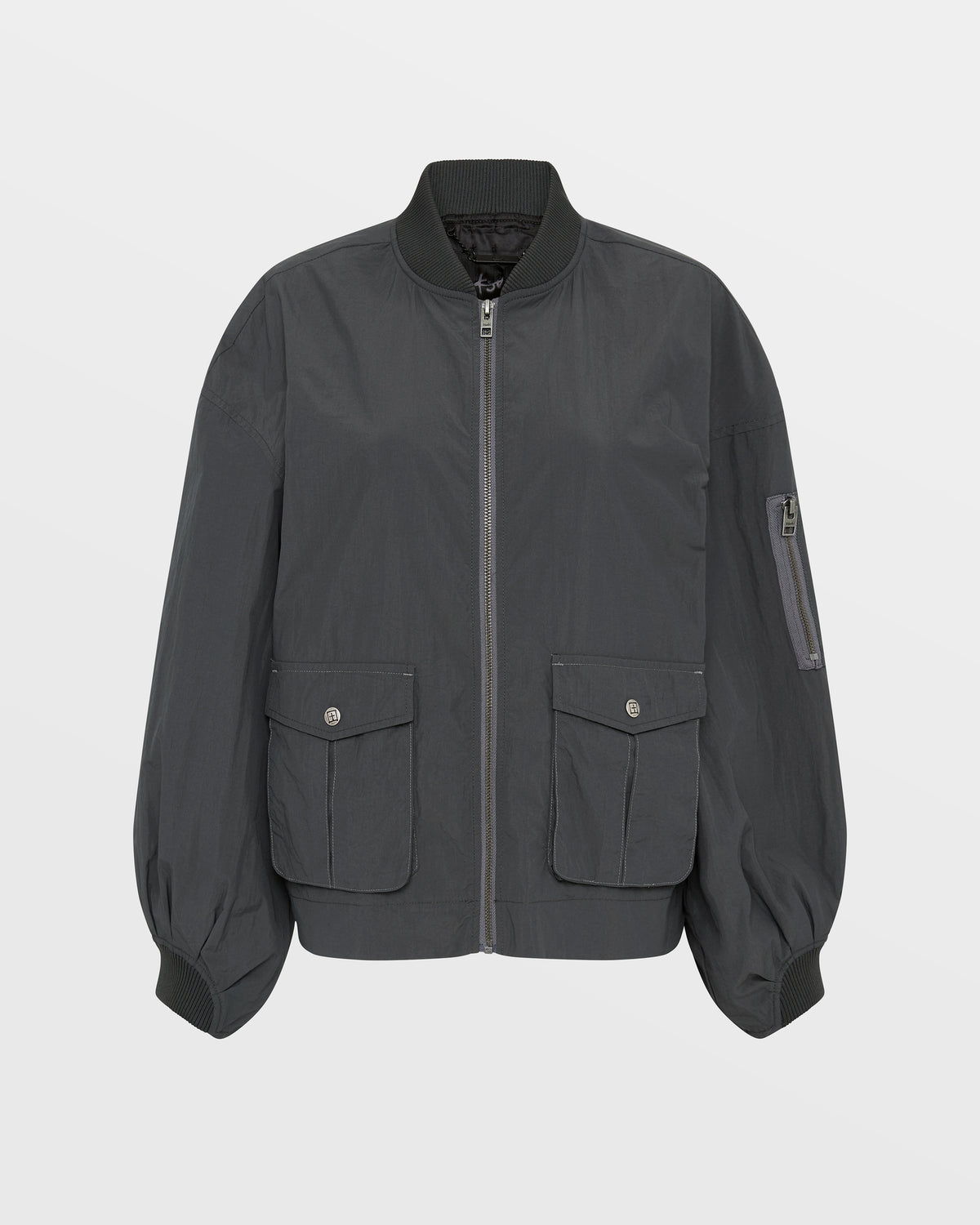 Womens Elemental Bomber Charcoal Boxy Jackets - Black
