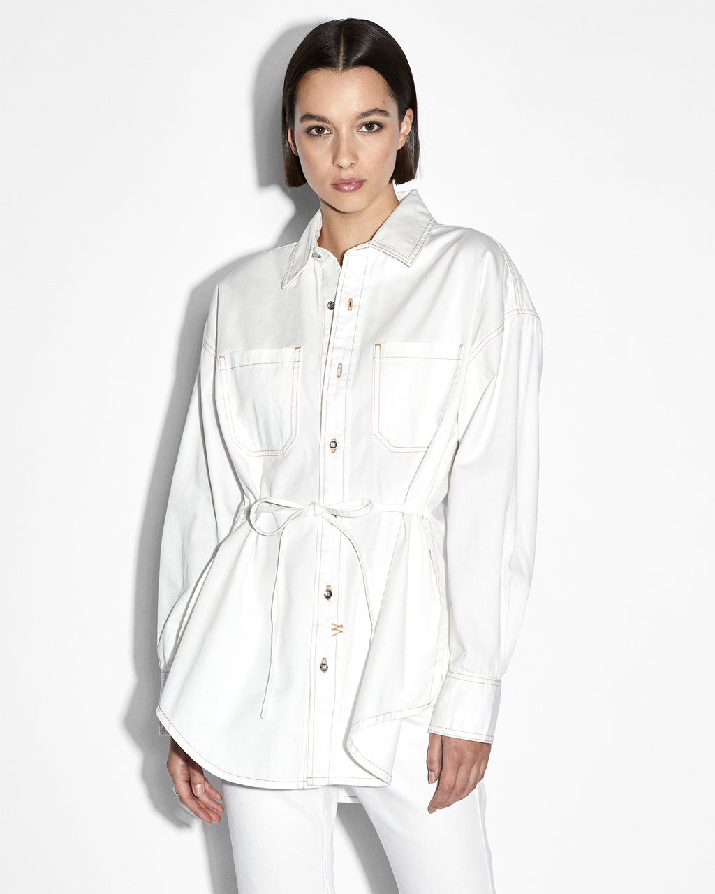 WOMENS OVERSIZED TIE LS SHIRT SUGAR RUSH SHIRTS