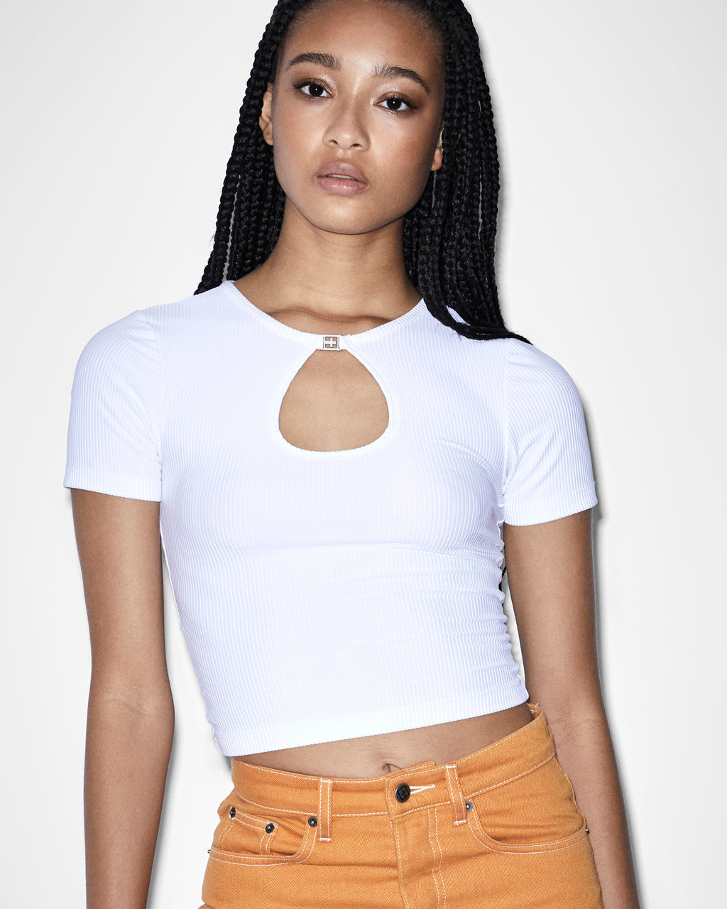 WOMENS CHARMED KEYHOLE TEE WHITE FASHION TOPS