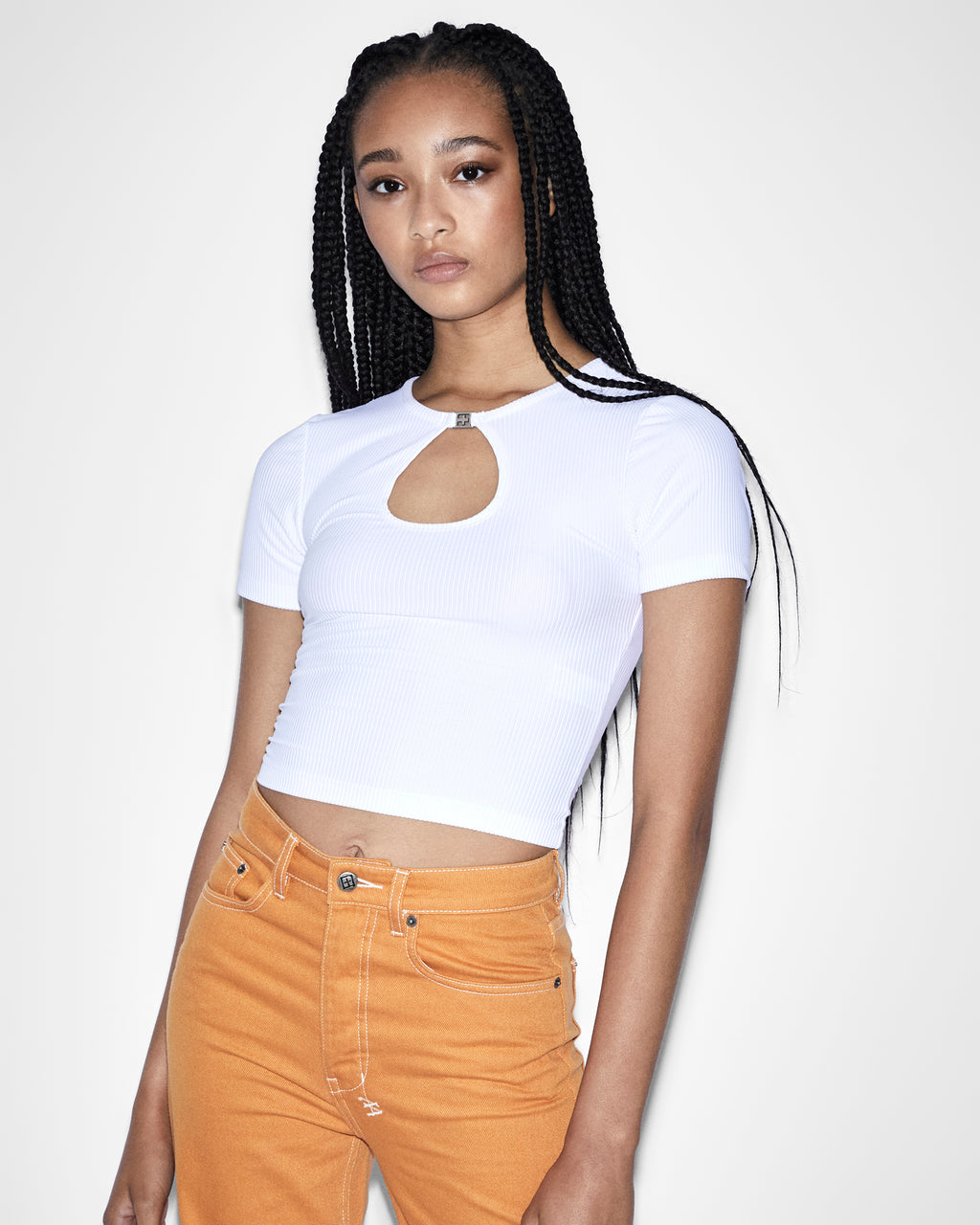 WOMENS CHARMED KEYHOLE TEE WHITE FASHION TOPS