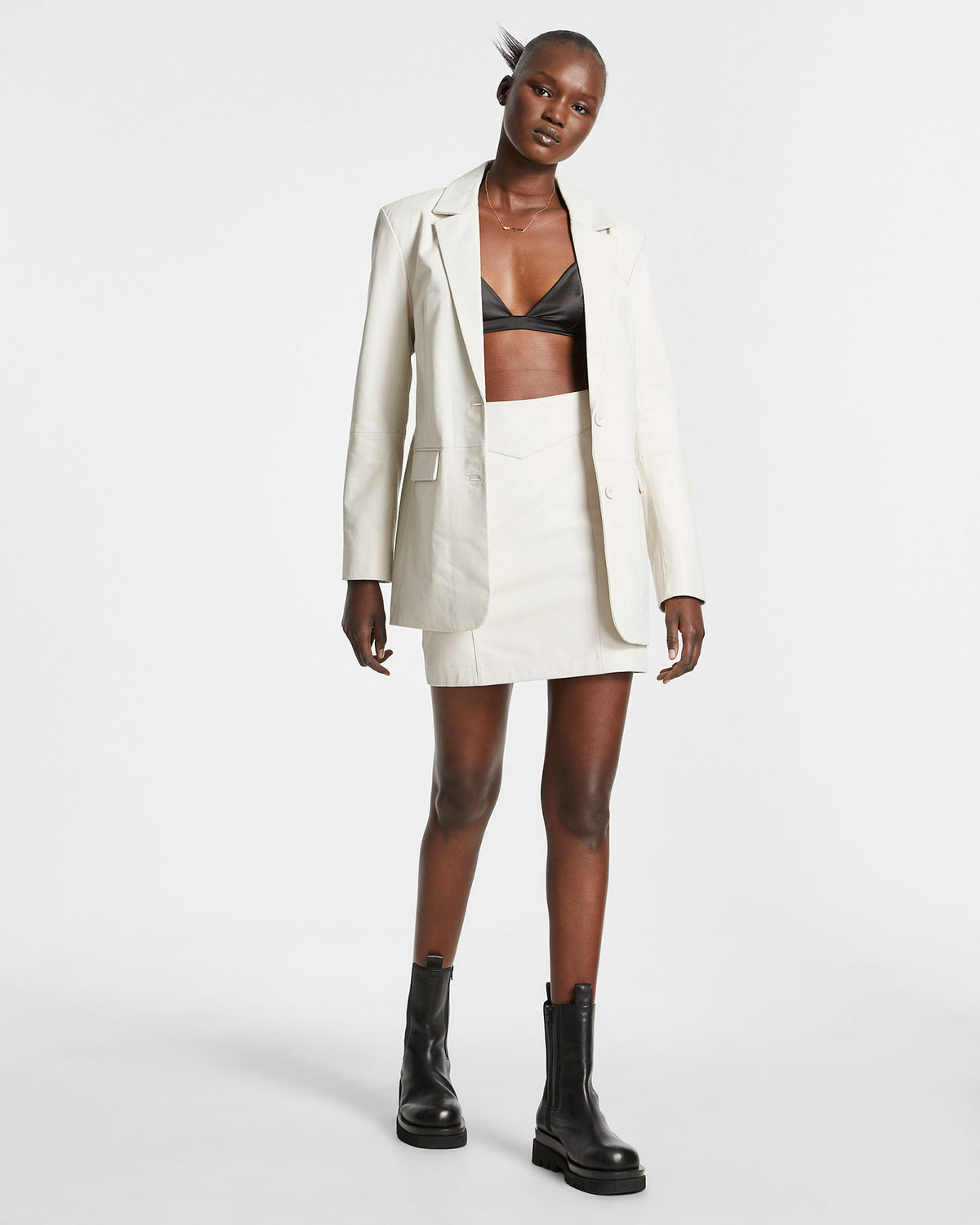 Womens Vivian Leather Blazer Off White Relaxed Jackets - White