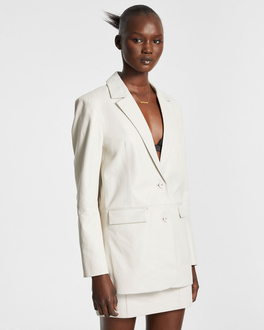 Womens Vivian Leather Blazer Off White Jackets