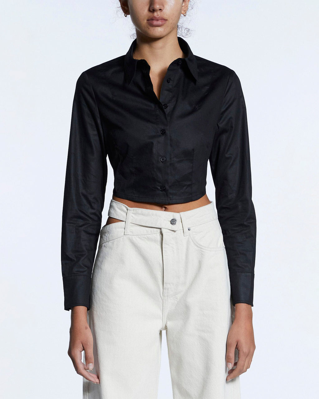 WOMENS TUCKED CROP SHIRT BLACK SHIRTS