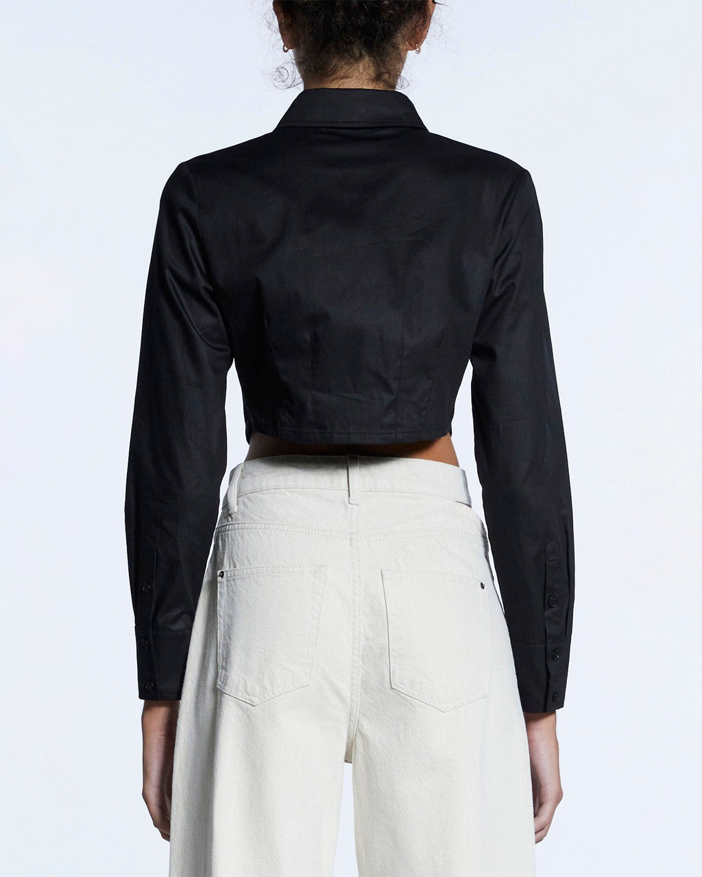 WOMENS TUCKED CROP SHIRT BLACK SHIRTS