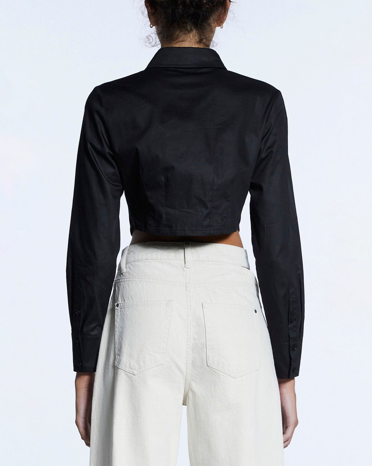 WOMENS TUCKED CROP SHIRT BLACK SHIRTS