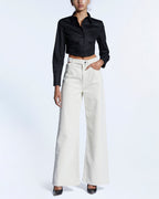 WOMENS TUCKED CROP SHIRT BLACK SHIRTS