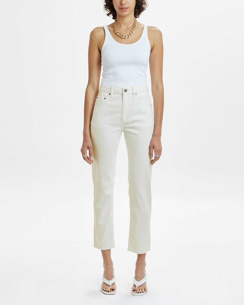 Womens Nine O Ecru Slim Denim Jeans - White